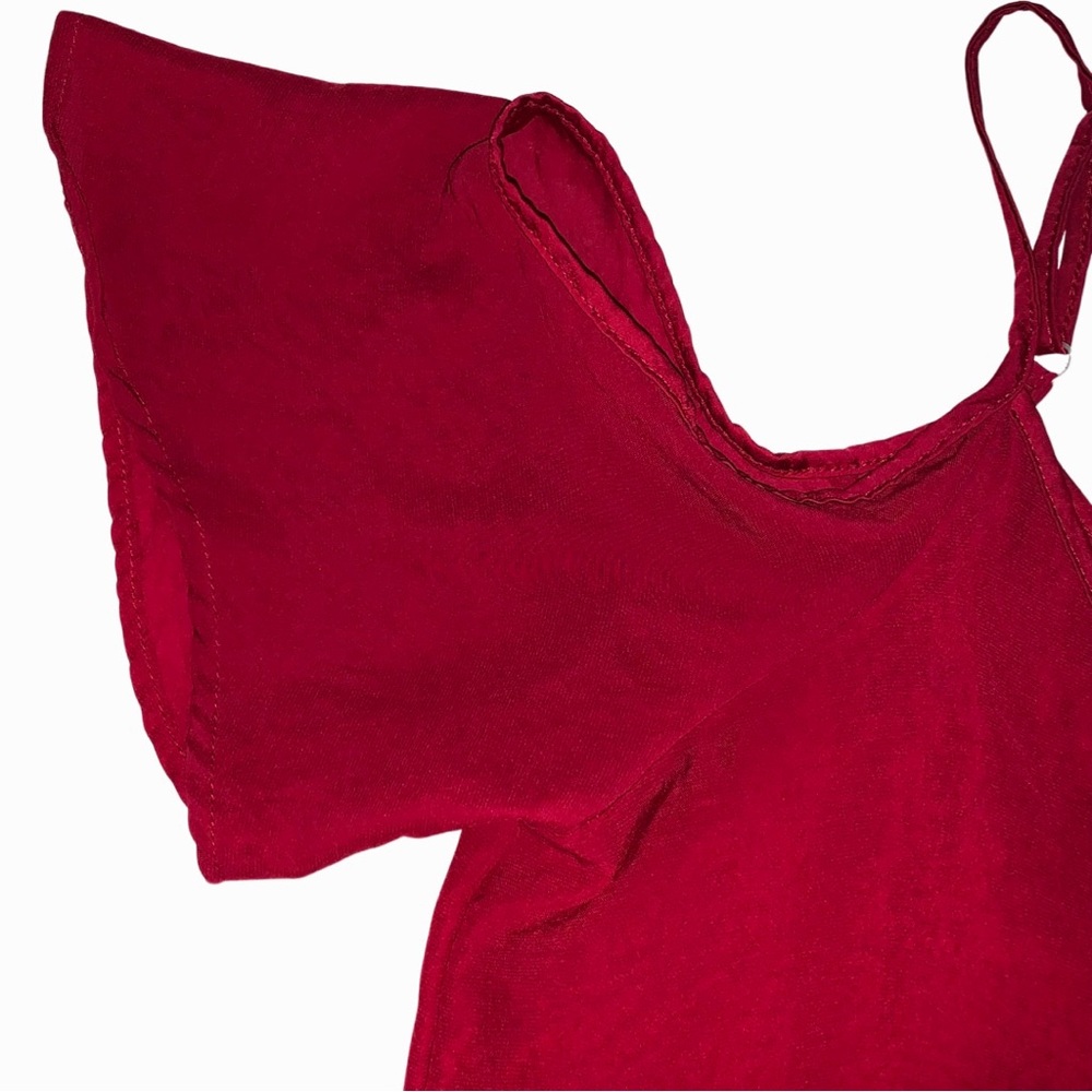 Abercrombie & Fitch Satin Cold Shoulder Bodysuit V Neck Maroon Layering Silky - Picture 5 of 12
